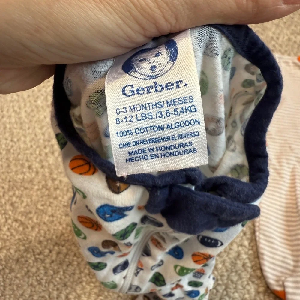Baby Boys 3 Pack Carter's Gerber Duck Duck Goose Footed Sleepers Size 0-3 Months